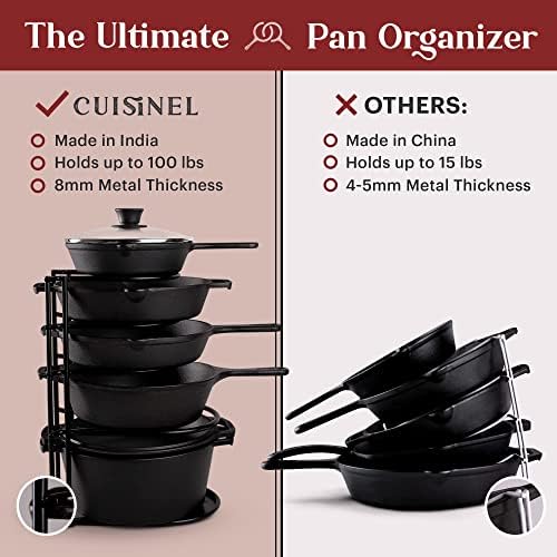 Cuisinel Pan Organizer for Cast Iron, 60-100LB, Extra Large 5-Tier Rack, Matte Black 15.9" - Image 3