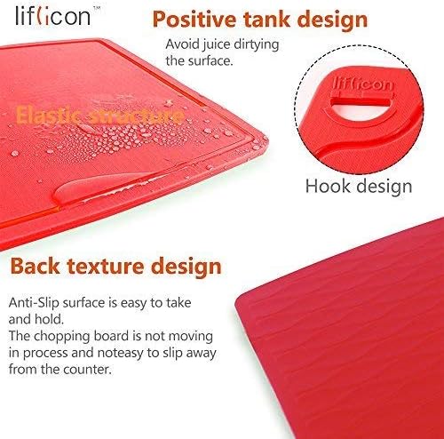 Extra Large Thick Silicone Cutting Boards for Kitchen 14.6'' x 10.43'' Flexible Cutting Chopping Boards/Mats Non-slip Deep Drip Juice Groove, Dishwasher Safe-Red