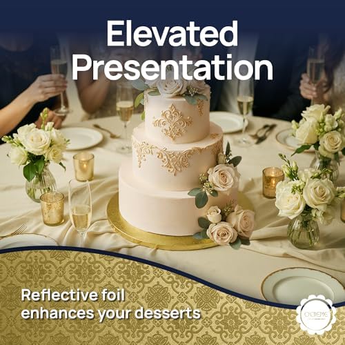 O'Creme Round Cake Drum Board, Gold Foil, 8 Inch, 1/2" Thick, 5 Pack | Sturdy disposable cake drums feature a gorgeous gold foil design, perfect for presentation and transport of decorated cakes. - Image 4