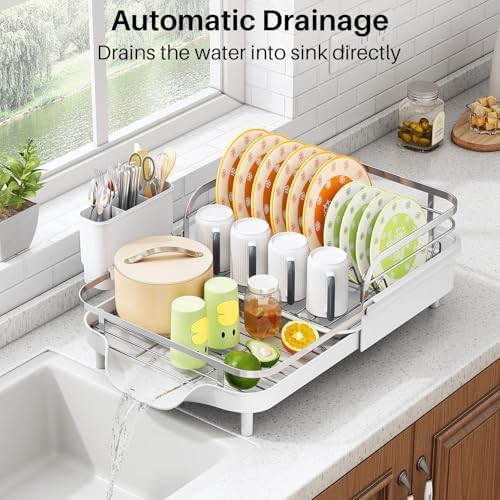 SAYZH Expandable Dish Drying Rack for Small Kitchen Counter, White - Image 5