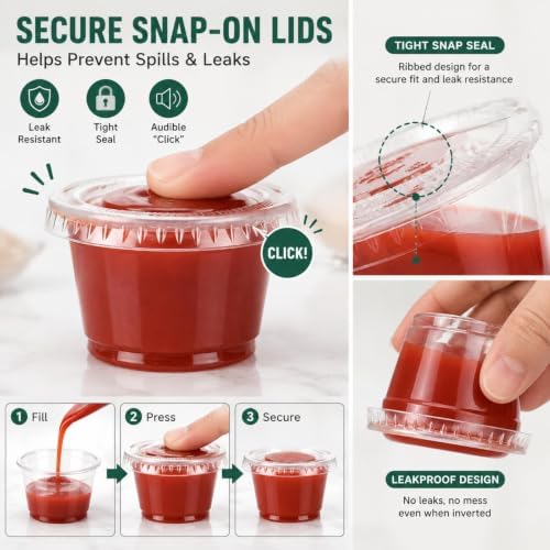 Bokon 2500 Sets 1 Oz Clear Plastic Portion Cups with Lids Condiment and Dipping Sauce Container Salad Dressing Container Airtight and Stackable Souffle Cups for Lunch, Party, Trips - Image 3