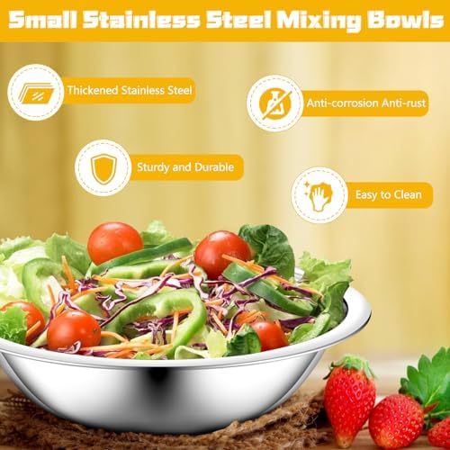 KesaPlan 10pcs Prep Bowls for Cooking,Small Stainless Steel Bowls 6.3inch Wide Metal Bowls Food Prep, 0.75 Quart Flat Base for Kitchen Meal Prep,Mixing,Cooking, Serving. - Image 3