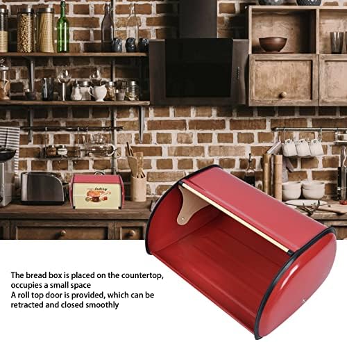 Metal Bread Box for Kitchen Countertop,Space Save Bread Boxes Large Capacity Bread Bin Holder Container with Roll Top Lid kitchen Storage Containers(9.1x13.0x5.7in) (red) - Image 2