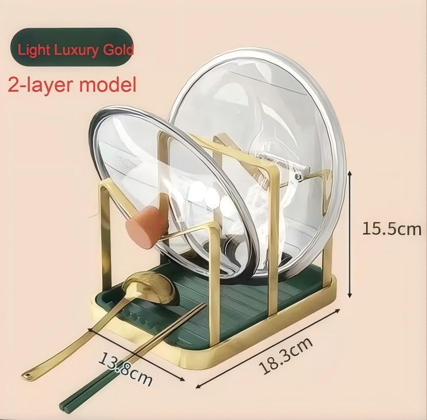 Lid Stand Lid Organizer Pot Lid Rack Holder for Utensils in Kitchen Cabinet Spatula Rack,Cutting Boards,Spoon Storage Gold - Image 2