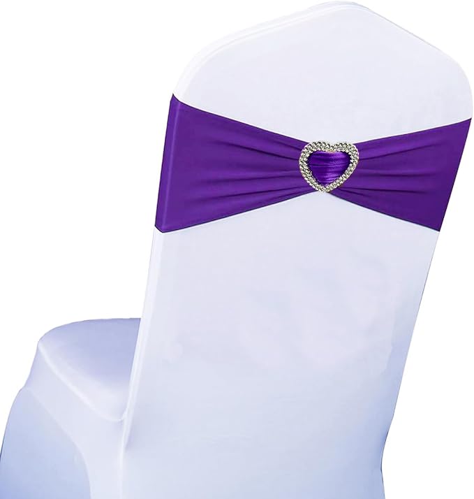 Purple Chair Sashes 50 Pack Spandex Purple Sashes for Chairs Covers Universal Stretch Chair Sashes Band with Heart Buckle Slider Sashes Bows for Wedding Banquet Party Decorations by Unknown