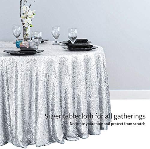 JYFLZQ Silver Sequin Tablecloth, Glitter Party Table Cover 70 Inch Round - Image 4
