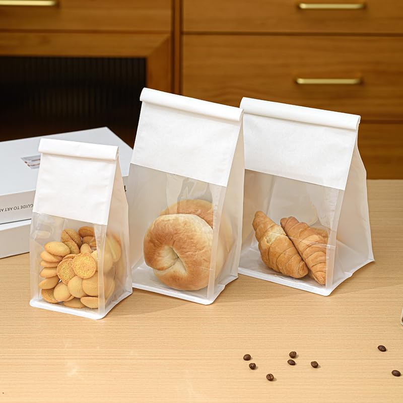 Paper Bakery Bags with Window, Kraft and White, Roll Top Closure, Food Storage for Bread Cookies Snacks (100, White, Large) - Image 7