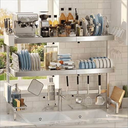 3-Tier Stainless Steel Over-the-Sink Dish Drying Rack, Expandable by StartYourHomeStorageLife
