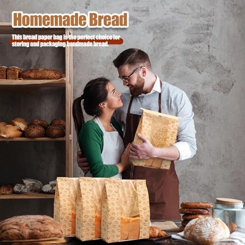Feifeiya 600 Pack Kraft Paper Bread Bags for Homemade Sourdough Bread Bag with Clear Window 13.7 x 8.2 x 3.5 Large Bakery Packaging for Treat Storage Gift Giving with Seal Sticker - Image 4