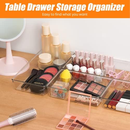 9 Pack Clear Plastic Drawer Organizer Set, Acrylic Non Slip Non Cracking Kitchen Drawer Storage Tray Large Size Divider, Multifunctional Storage for Cosmetics, Bathroom, Tools, Kitchen and Office - Image 7