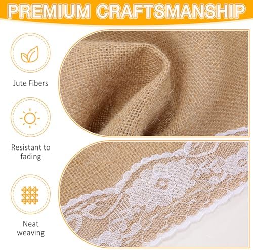 Tatuo 6 Pcs Burlap Table Runners with Lace 12 X 72 Rustic Jute,Lovely - Image 3