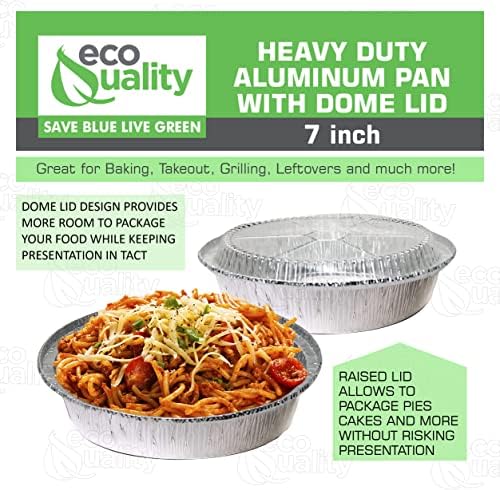 EcoQuality 7" Round Aluminum Foil Pans with Clear Lids - Disposable Containers with Foldable Walls for Pie Baking, Cooking, Serving, Reheating, and Storing - Freezer and Oven Safe Tart Pan 250 Pack - Image 5