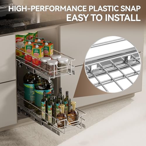 2 Tier Pull Out Cabinet Organizer 9" W X 22" D, Chromed, Full Slide Out - Image 6