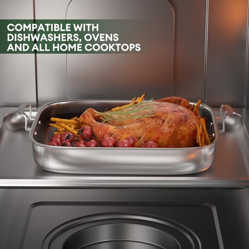 COOKER KING Hybrid Stainless Steel Nonstick Roasting Pan with Rack, 18x15" - Image 6