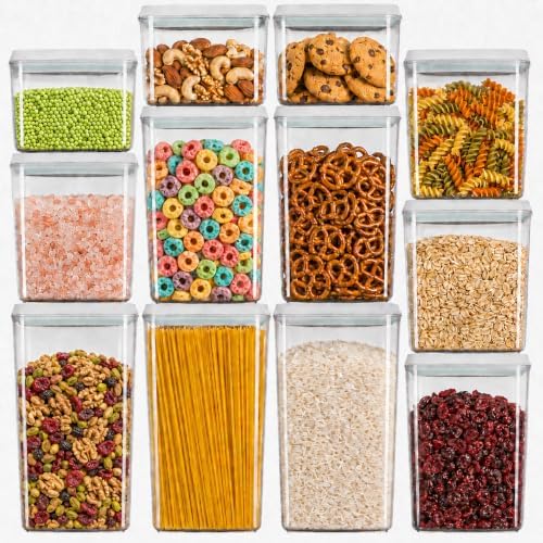12-Piece Airtight Food Storage Containers, Pantry Canister Set | Three each of 1.3, 2.1, 2.9 and 3.5 Qt; clear stackable BPA-free pantry canisters with pop lids and tall spaghetti storage. by Unknown