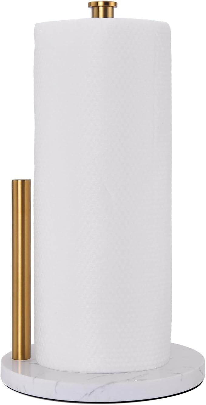 Hoooh Countertop Paper Towel Stand – Brushed Gold, Weighted Marble Base by HooohHome