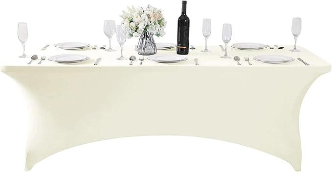 MDS® Pack of 20 Spandex Tablecloth 4FT Tight Fitted Stretch Table Cover – Washable Wrinkle-Free Reusable Elastic Patio Tablecloth for Wedding, Party, Banquet, Trade Show, Event Décor - Ivory - Image 2