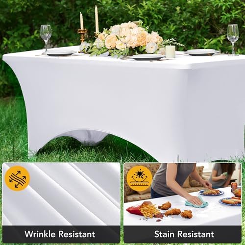 8-Pack Premium White Spandex Tablecloths for 6ft Rectangle Tables - Image 4