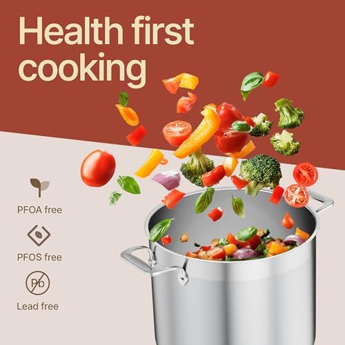 Stainless Steel Stockpot with Lid 12 Quart, Durable 18/8 Stainless Steel, Impact-Bonded Base for Even Heating, Riveted Handles, Oven & All Stove Compatible, Safe Up To 500°F (260°C) - Image 4