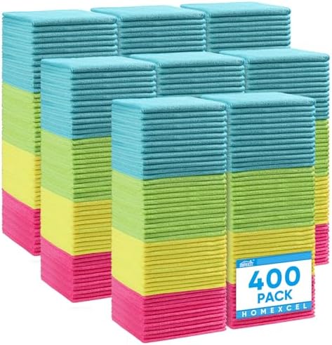 HOMEXCEL 400PK Microfiber Cleaning Cloth, Cleaning Rag for Home, 11.5x11.5 by HOMEXCEL