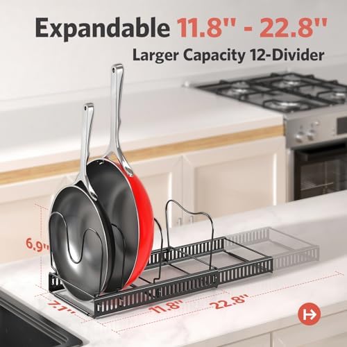 ORDORA Pots and Pans Organizer under Cabinet, 11.8-22.8" 12 Dividers Black - Image 3