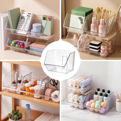 6 Pcs Stackable Plastic Storage Bins, Open Front, Clear - Image 6