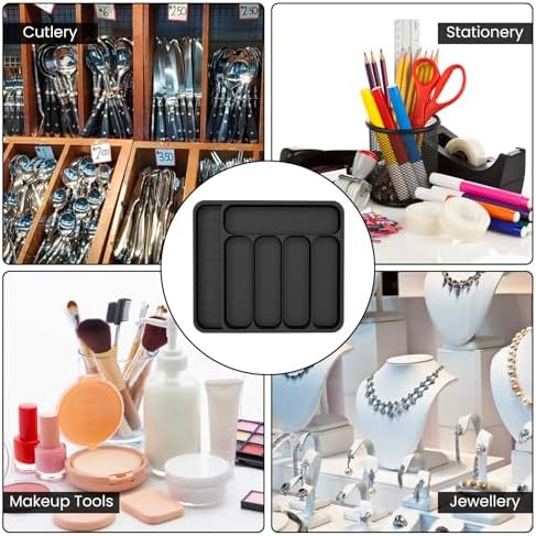 Cutlery Drawer Organiser, Extendable Kitchen Drawer Organiser Storage Trays, Compact Plastic Cutlery Tray for Knives, Forks and Spoons, Large (Black) - Image 7