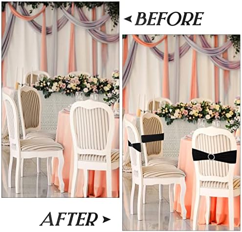 Tudomro 80 Pcs Spandex Chair Sashes, Stretch Ties Bows with Buckle Slider Elastic Bows Chair Cover Bands for Wedding Party Universal Reception Ceremony Banquet Decoration(Black) - Image 4