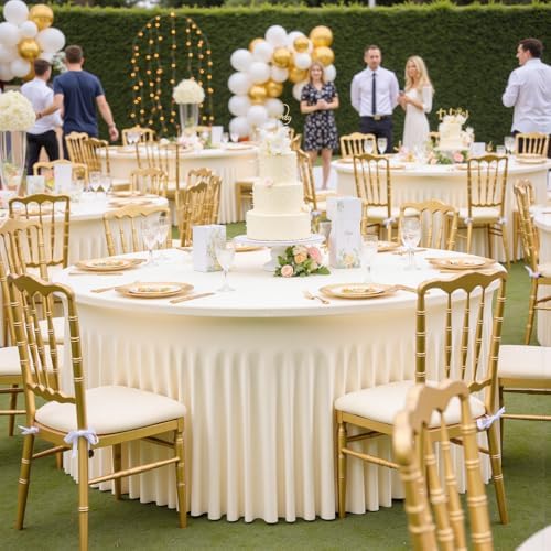 leegleri 10 Pack 60Inch Ivory Spandex Round Tablecloths, Stretchy 120inch Fitted 5FT Round Table Cloths, Wrinkle Free Table Cover with Skirt for Wedding Party Dining Banquet - Image 3