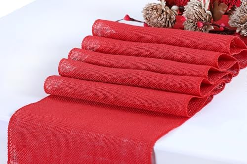 MDS® Pack of 25 Natural Burlap Table Runner, 12 x 72 Inch, Jute Rustic Farmhouse Boho Table Decor for Wedding Reception, Dining Table, Bridal Shower, Baby Shower & Party Decorations - Red - Image 2