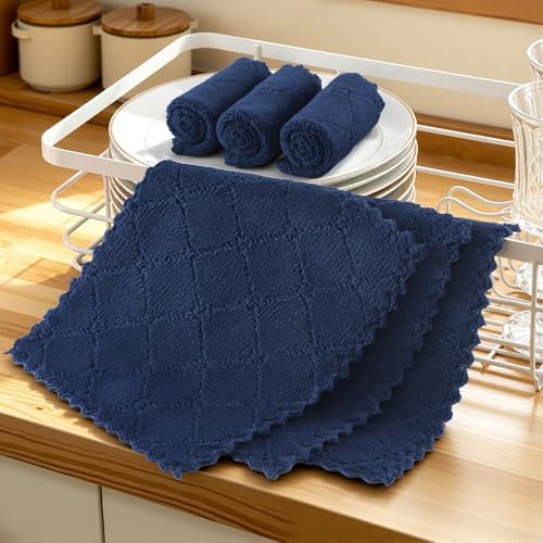 Homaxy Super Soft 12 Pack Coral Velvet Dish Cloths, 7" x 9", Navy Blue - Image 6