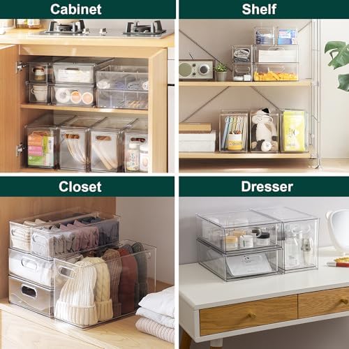 LALASTAR Fridge Drawers, 3-Pack Clear Stackable Pull Out Refrigerator Organizer Bins, Food Storage Containers for Kitchen, Freezer, Vanity & Fridge Organization and Storage (2 Small+1 Medium) - Image 6