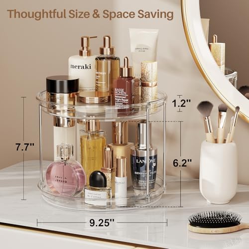 LAMU 2 Pack 2 Tier Lazy Susan Turntable Organizer 9.25'' Rotating Spice Rack Organization for Cabinet, Kitchen, Pantry, Countertop, Bathroom, Vanity, Medicine Cabinet Organizer, Clear - Image 5