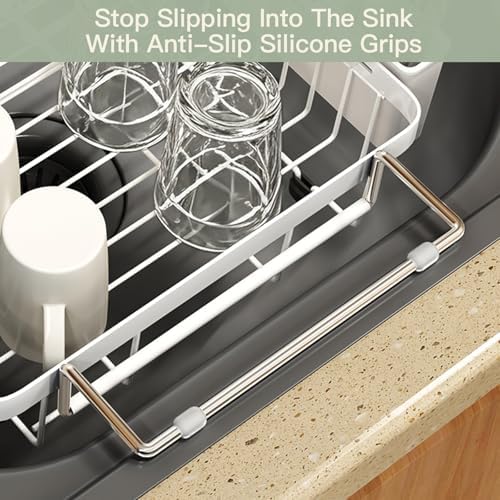 MAJALiS White Dish Drying Rack Over The Sink with Utensil Holder - Image 6