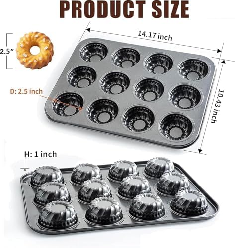 Nonstick Mini Bundt Cake Pans, 12-Cavity Carbon Steel Baking Mold for Muffins, Brownies, and Mini Cakes, Send Goods from Local Warehouse (4 Pack) - Image 2