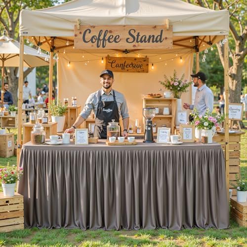Wish Care Natural Polyester Table Clothes for 8 Foot Rectangle Tables, Wrinkle Free Fitted Table Cover with Pleated Ruffle Table Skirt for Birthday Party Wedding Trade Show Event Display - Image 3