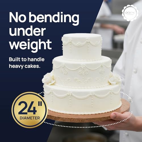 O'Creme Round Cake Board 24 Inch Rose Gold Foil Drum 1/2" Thick 5pk | Disposable rose gold foil cake circles with a gorgeous design. Sturdy, durable half-inch thick drums support tiered cakes. - Image 3