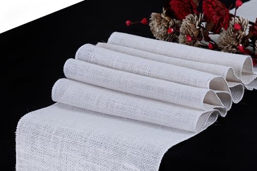MDS® Pack of 5 Natural Burlap Table Runner, 12 x 108 Inch, Jute Rustic Farmhouse Boho Table Decor for Wedding Reception, Dining Table, Bridal Shower, Baby Shower & Party Decorations - White - Image 2