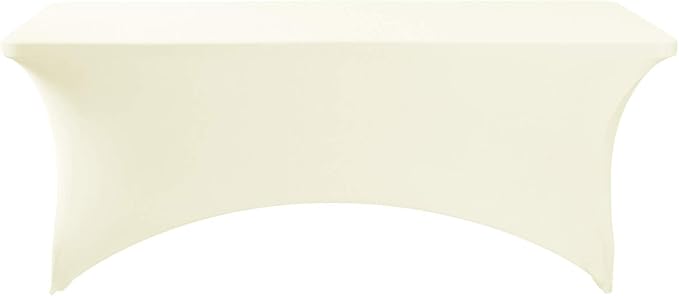 Fokitut 6 Pack Spandex Table Cover for 6FT Table Universal Fitted Stretch Tablecloth for Party, Banquet, Wedding and Events-Ivory - Image 2