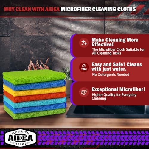 AIDEA Microfiber Cleaning Cloth-150PK, Microfiber Towels for Cars, 12"×12" - Image 2