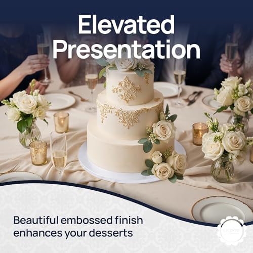 O’Creme Cake Board, White Round Cake Circles with Gorgeous Design, Sturdy & Durable 1/2” Thick Cake Drums, Round Cake Boards with 24” Diameter, Pack of 5 Disposable Cake Drums - Image 4