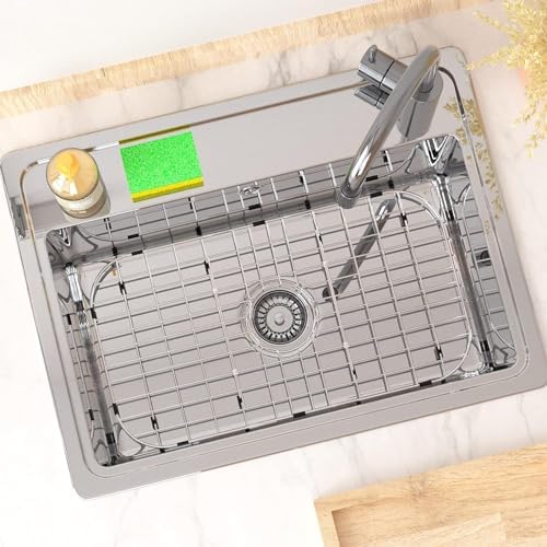 Sink Protector for Kitchen Sink,Large Sink Rack,26"X 14",Stainless Steel Sink Grid for Bottom of Sink,Metal Sink Grate with Centered Drain for Single Bowl,1 pack - Image 3