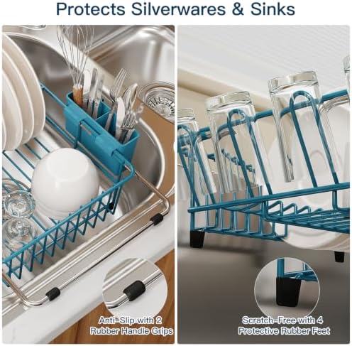 MAJALiS Blue Dish Drying Rack Over The Sink with Utensil Holder, Mat - Image 6