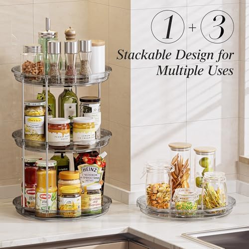LAMU 2 Pack 2 Tier Lazy Susan Turntable Organizer 10.6'' Rotating Spice Rack Organization for Cabinet, Kitchen, Pantry, Countertop, Bathroom, Vanity, Medicine Cabinet Organizer, Grey - Image 3