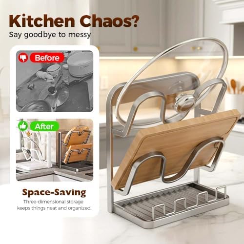 Kitchen Pot Lid Storage Rack, 2026 New Double-layer Rack, Multifunctional Lid Holder for Kitchen Countertop, Compact Pot Lid Stand for Home, Modern Kitchens Organizer for Families (Silver, Double) - Image 5