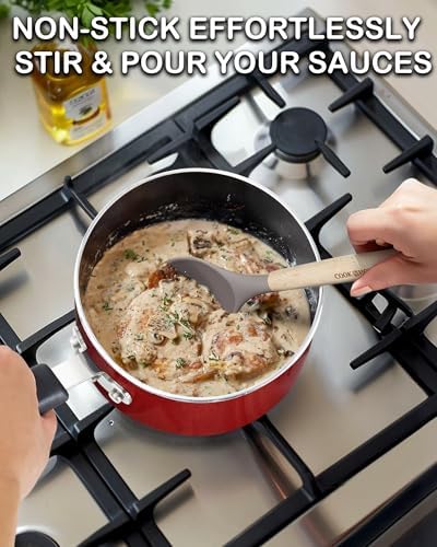 Cook N Home Basic 2 Quart Nonstick Saucepan with Glass Lid, Small Non Stick Aluminum Sauce Pan, Multi-Purpose Milk Chocolate Cooking Pot with Stay-Cool Handle, Marble Red - Image 5