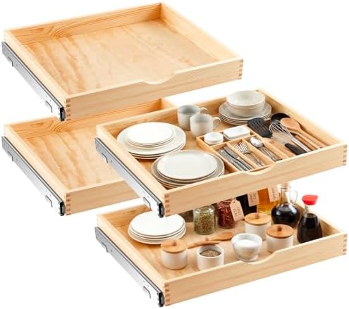 Sintuff 4 Pack Wooden Pull out Tray Cabinet Organizer, 26'' X 21'' by Sintuff