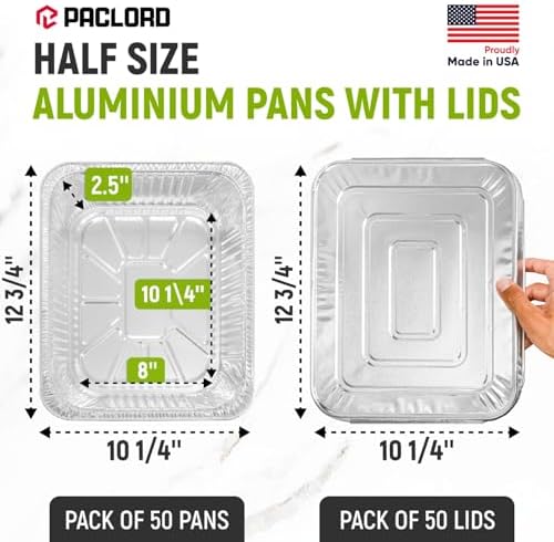 Aluminum Pans With Lids - 9" x 13" Half Size Foil Pans with Lids, Pack of 50 Pans and 50 Lids, USA-Made Disposable Aluminum Trays for Chafing Racks - Great for Cooking, Heating, Food Storing - Image 3