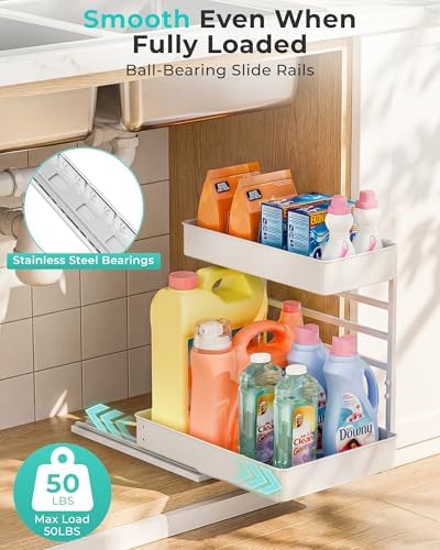 EVERIE Metal Pull Out Slide Shelf Organizer for Framed or Frameless Under Sink CabinetsOrganization in Kitchen, Bathroom, Counter, Cabinets (White, 1 Set) - Image 4