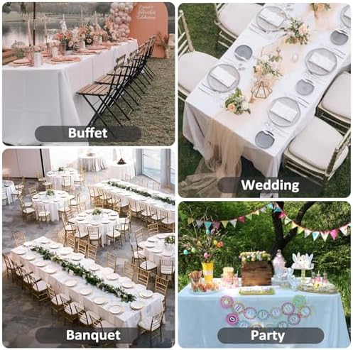 8 Pack White Rectangular Table Cloth 90 x 156 Inch for 8 Foot Table - Image 6